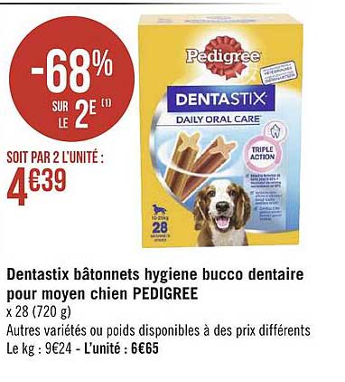 dentastix bâtonnets hygiène bucco dentaire pour moyen chien pedigree
