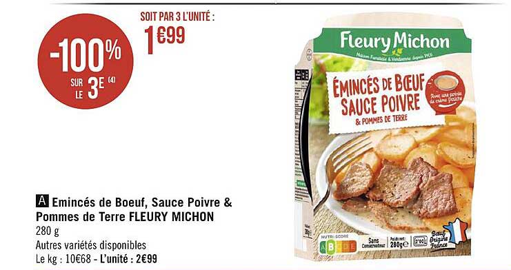 émincés de bœuf, sauce poivre & pommes de terre fleury michon