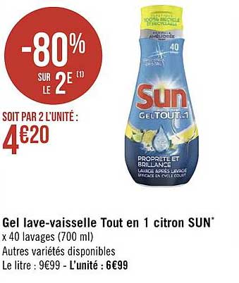gel lave-vaisselle tout en 1 citron sun