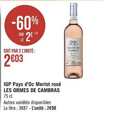 igp pays d'oc merlot rosé les ormes de cambras