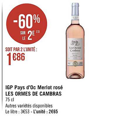 igp pays d'oc merlot rosé les ormes de cambras