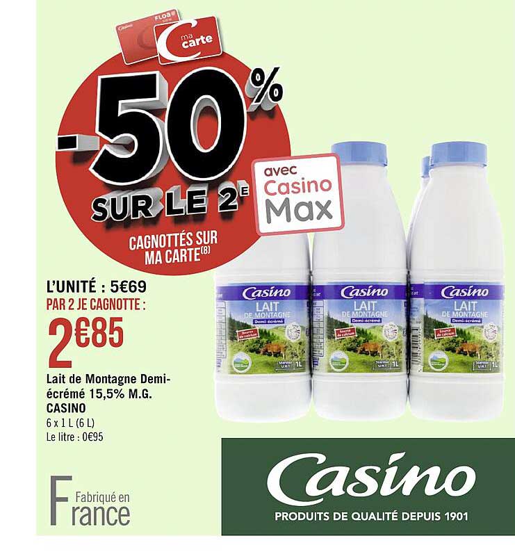 lait de montagne demi-écrémé 15,5% m.g. casino