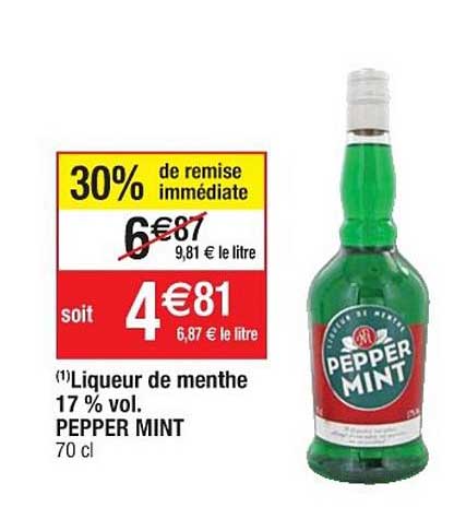 liqueur de menthe 17 % vol pepper mint 30% de remise immédiate