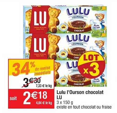 Lulu L'ourson Chocolat Lu 34% De Remise Immédiate