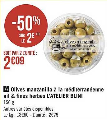 olives manzanilla à la méditerranéenne ail & fines herbes l'atelier blini