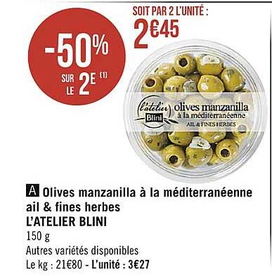 olives manzanilla à la méditerranéenne ail & fines herbes l'atelier blini