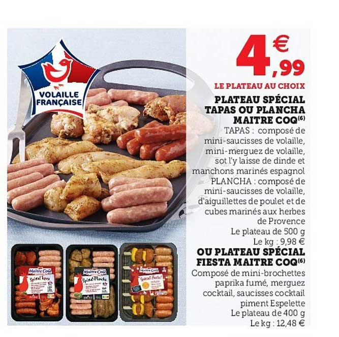 plateau spécial tapas ou plancha maître coq ou plateau spécial fiesta maître coq