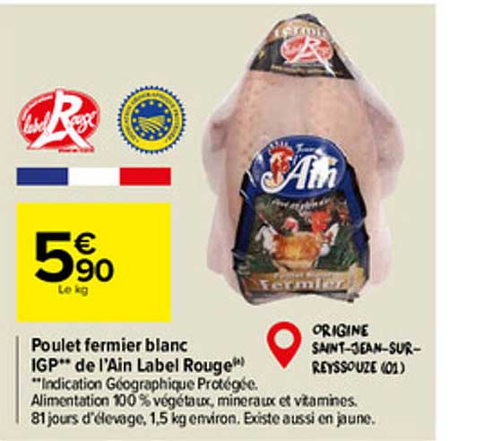poulet fermier blanc igp de l'ain label rouge