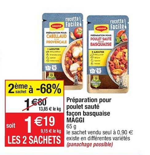 préparation pour poulet sauté façon basquaise maggi 2ème sachet à -68%