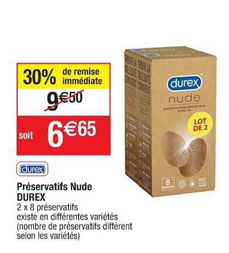 préservatifs nude durex 30% de remise immédiate