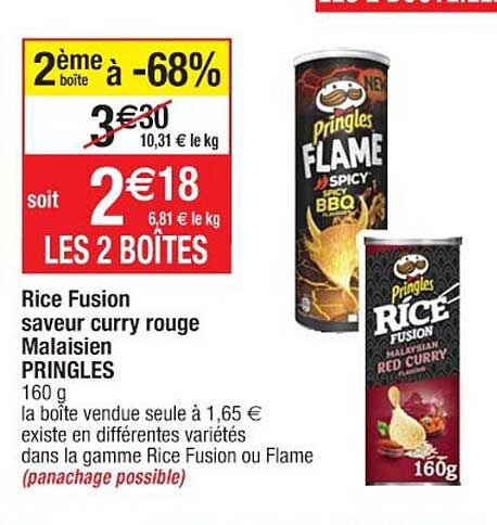 rice fusion saveur curry rouge malaisien pringles 2ème boîte à -68%