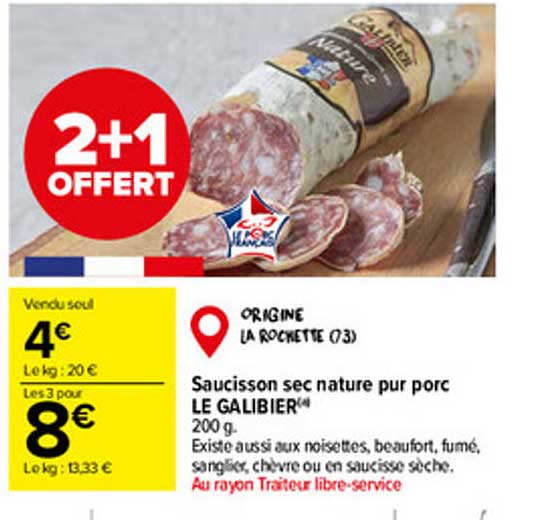 Saucisson Sec Nature Pur Porc Le Galibier