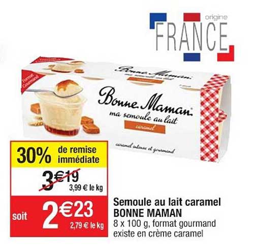 semoule au lait caramel bonne maman 30% de remise immédiate