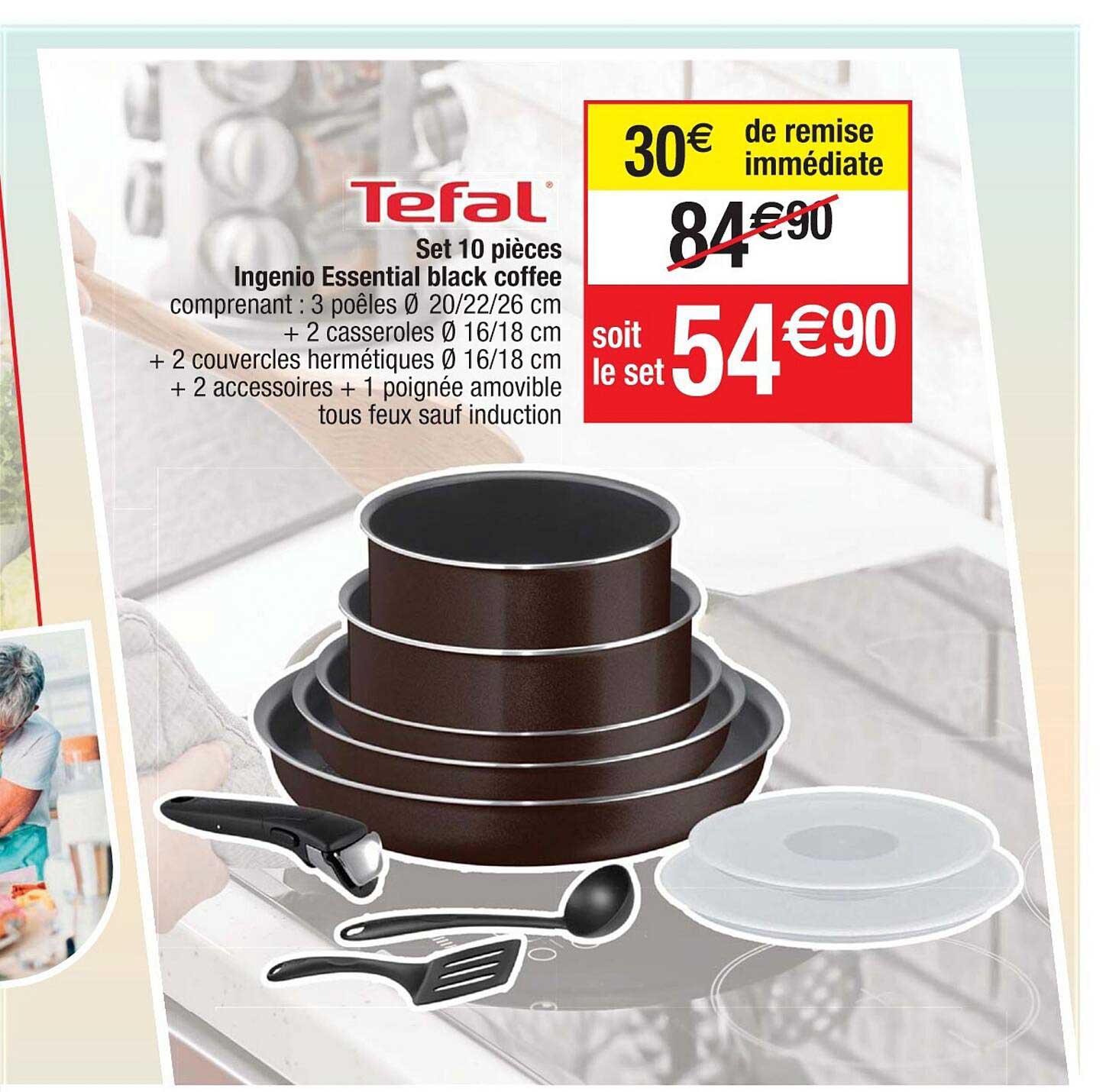 set 10 pièces ingenio essential black coffee tefal
