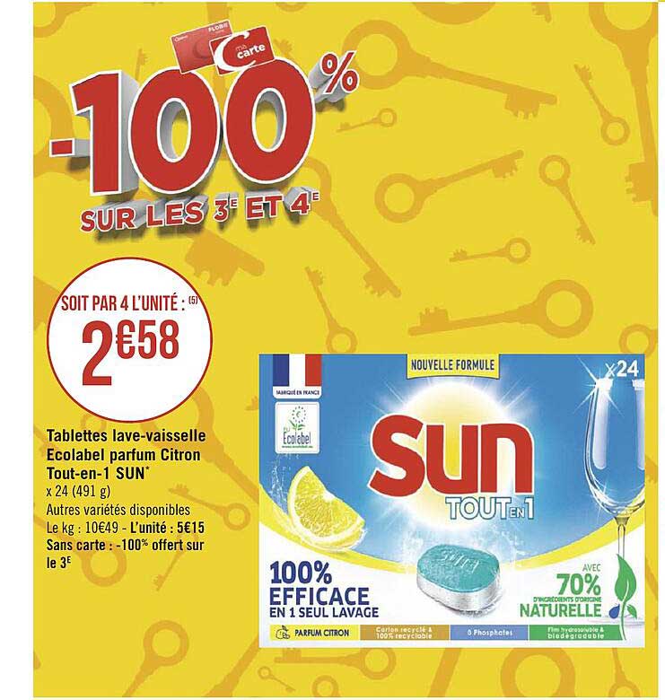 tablettes lave-vaisselle écolabel parfum citron tout-en-1 sun