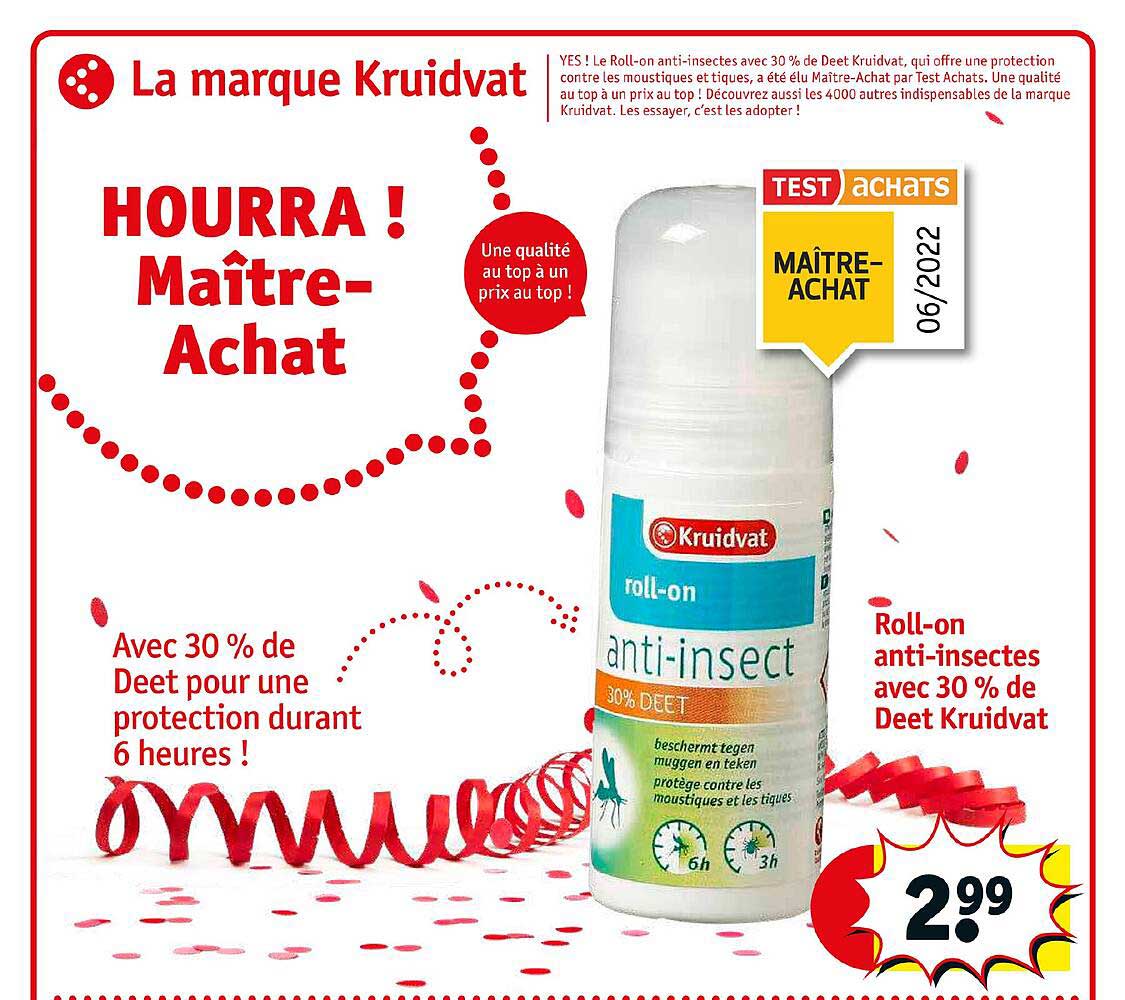 roll-on anti-insectes avec 30% de deet kruidvat