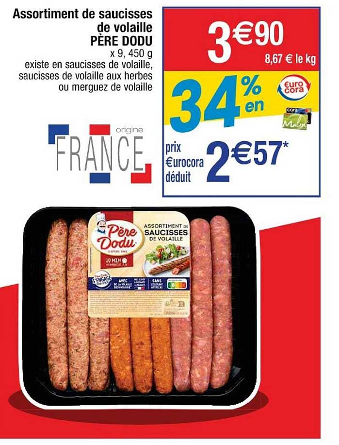 assortiment de saucisses de volaille père dodu
