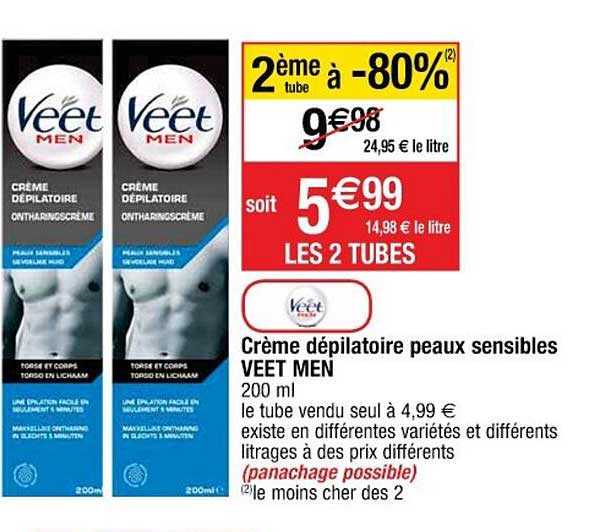 crème dépilatoire peaux sensibles veet men