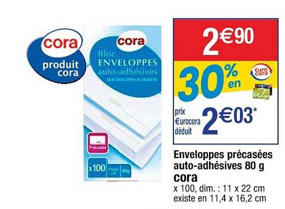 enveloppes précasées auto-adhésives 80 g cora