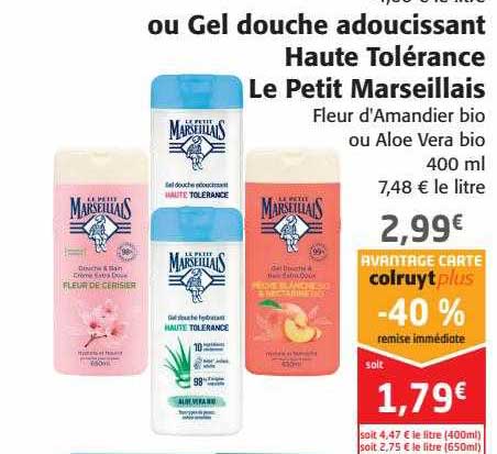 gel douche adoucissant haute tolérance le petit marseillais