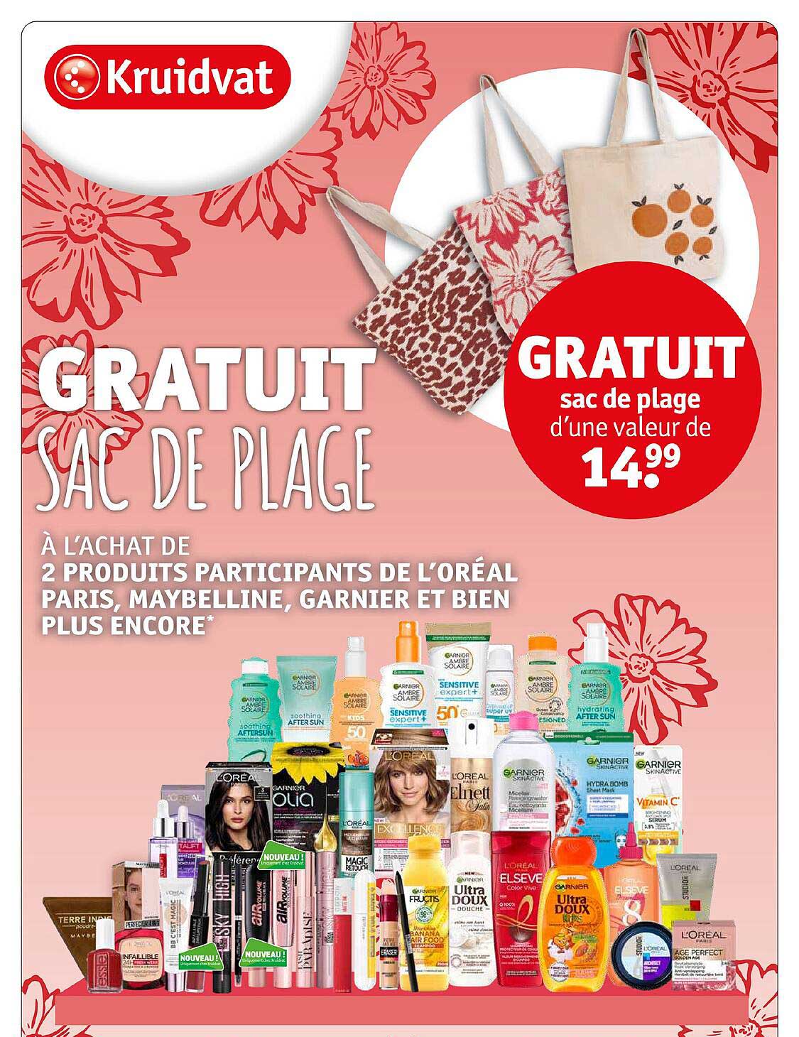 l'achat de 2 produits participants de l'oréal paris, maybelline, garnier et bien plus encore, sac de plage
