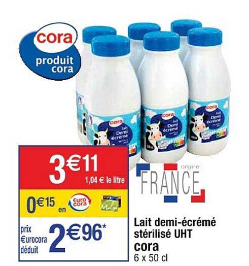 lait demi-écrémé stérilisé uht cora