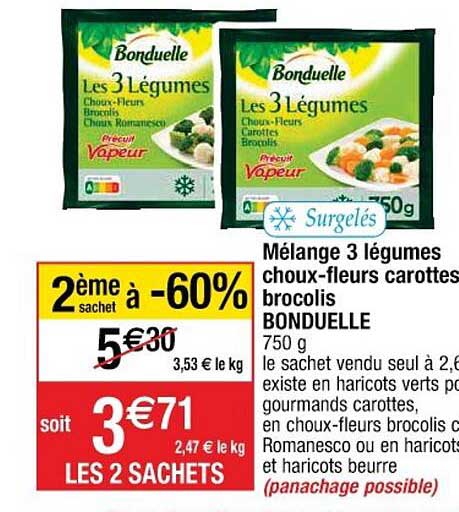 mélange 3 légumes choux-fleurs carottes brocolis bonduelle