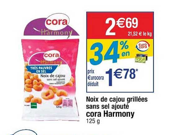 noix de cajou grillées sans sel ajouté cora harmony