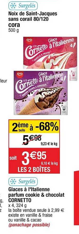 noix de saint-jacques sans corail 80-120 cora, glaces à l'italienne parfum cookie & chocolat cornetto