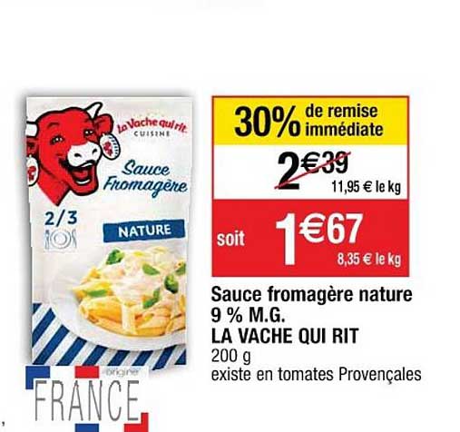 sauce fromagère nature 9% m.g. la vache qui rit