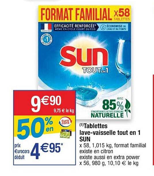 tablettes lave-vaisselle tout en 1 sun