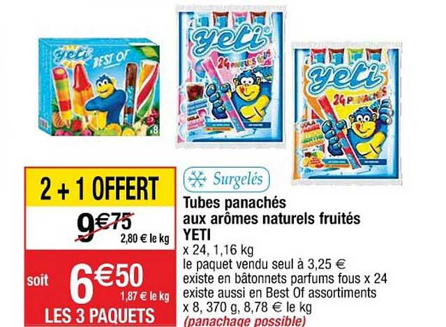 tubes panachés aux arômes naturels fruités yeti