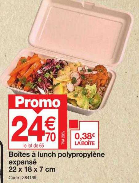 boîtes à lunch polypropylène expansé 22 x 18 x 7 cm