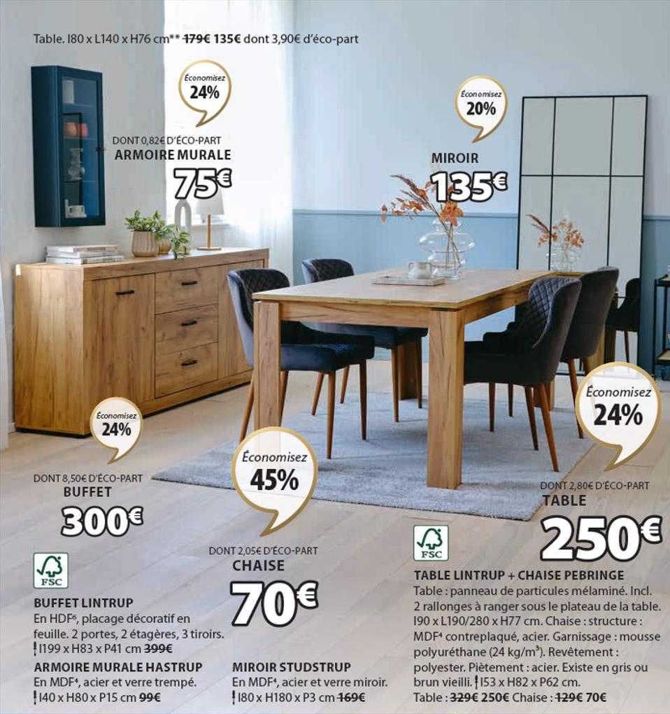 Buffet Lintrup, Armoire Murale Hastrup, Miroir Studstrup, Table Untrup + Chaise Pebringe