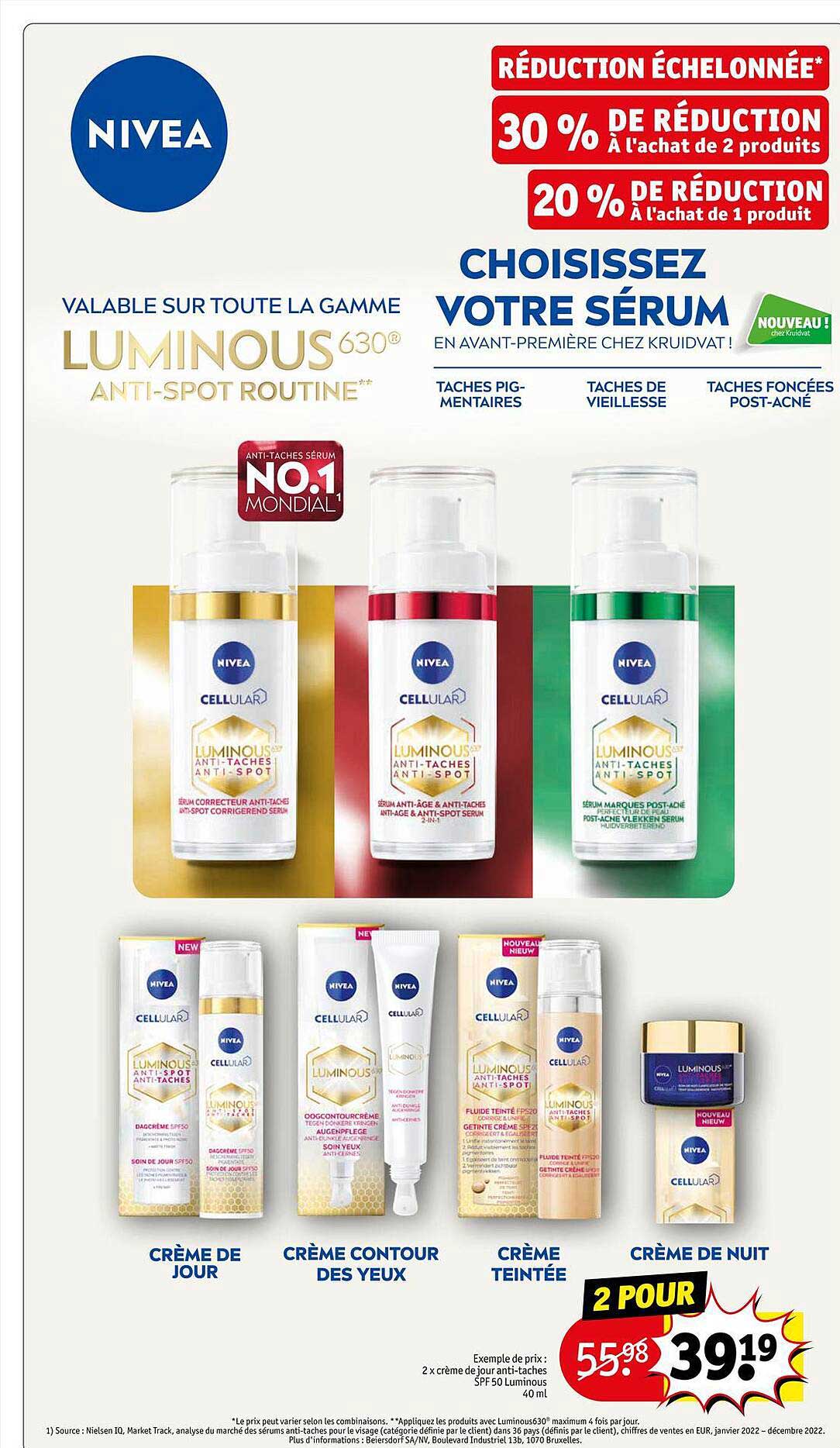 2 x crème de jour antitaches spf 50 luminous