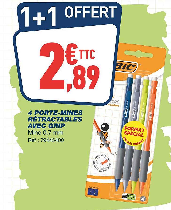 4 porte-mines rétractables avec grip bic