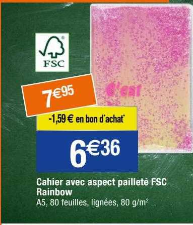 cahier avec aspect pailleté fsc rainbow