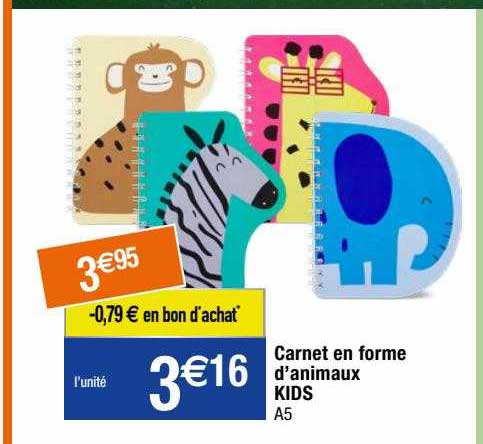 carnet en forme d'animaux kids