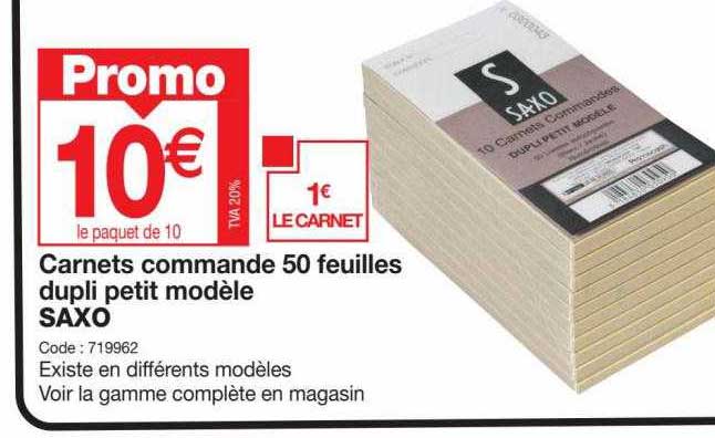 carnets commande 50 feuilles dupli petit modèle saxo