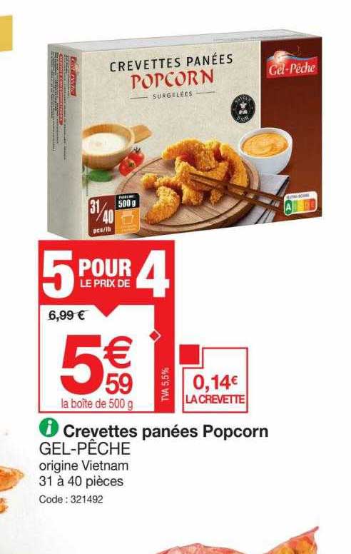 crevettes panées popcorn gel-pêche