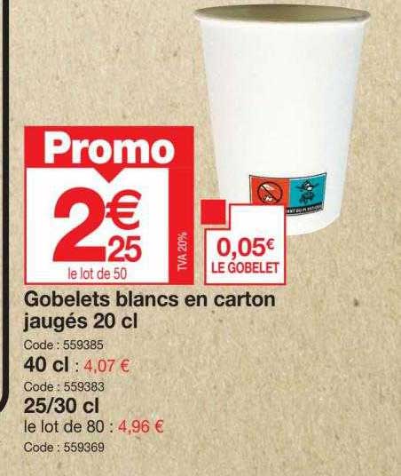 gobelets blancs en carton jaugés 20 cl