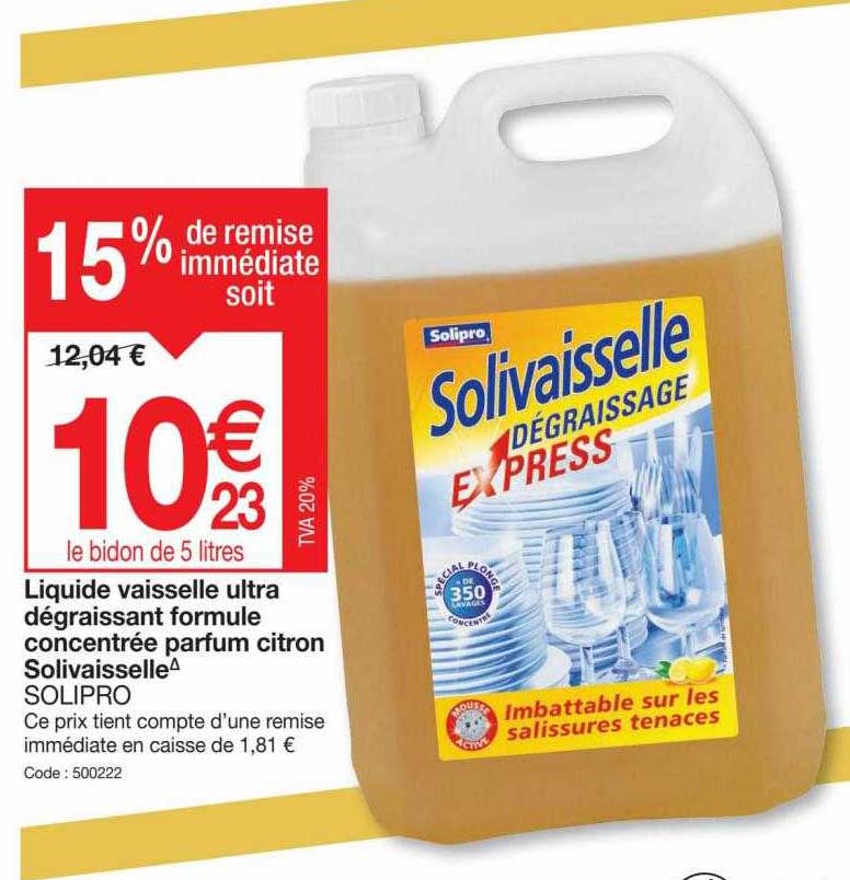 liquide vaisselle ultra dégraissant formule concentrée parfum citron solivaisselle solipro