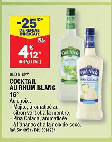 old nick cocktail au rhum blanc 16°
