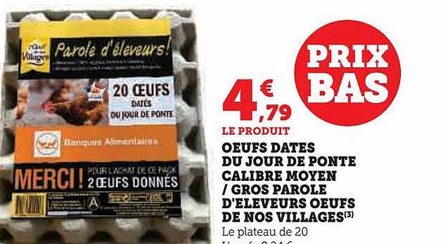 œufs datés du jour de ponte calibre moyen/gros parole d'éleveurs œufs de nos villages