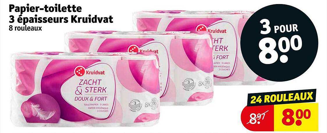papier-toilette 3 épaisseurs kruidvat