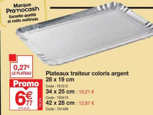 plateaux traiteur coloris argent 28 x 19 cm