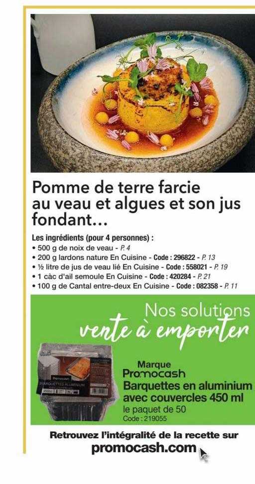 pomme de terre farcie au veau et algues et sons jus fondant, barquettes en aluminium avec couvercles 450ml