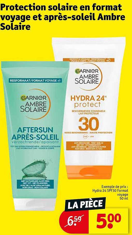 protection solaire en format voyage et après-soleil ambre solaire