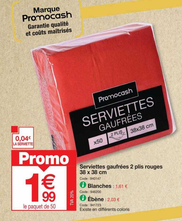 serviettes gaufrées 2 plis rouges 38 x 38 cm