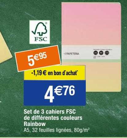 set de 3 cahiers fsc de différentes couleurs rainbow